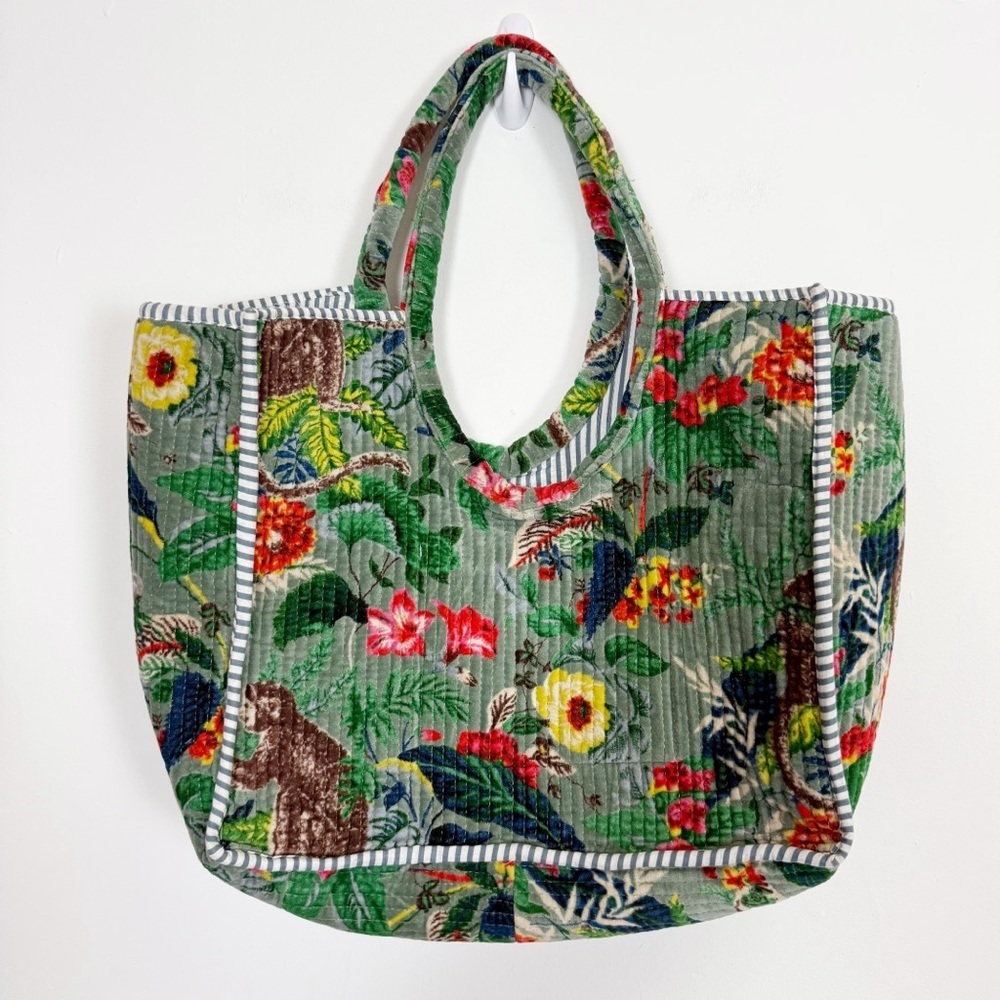 Monkey Print Bag Tote Bag Market Bag Velvet Bag Quilted Bags Multicolor - Picture 2 of 13